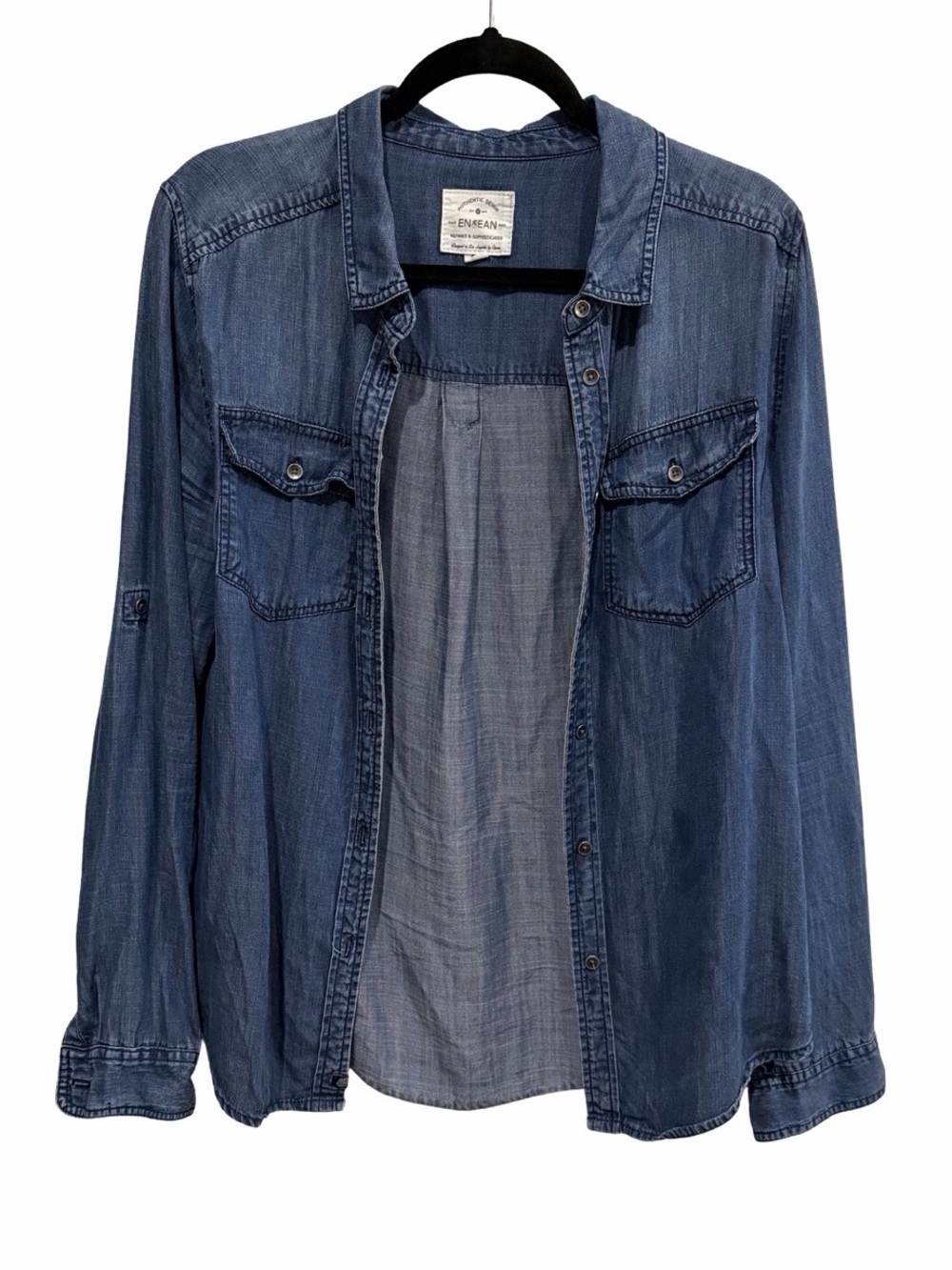 Enjean Dark Blue Denim-Look Button-Down Shirt